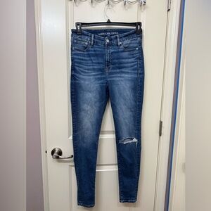 American Eagle Outfitters Women's Blue Distressed Jeans (SKINNY)